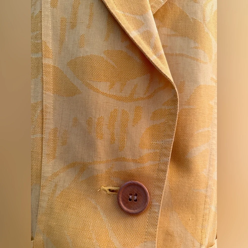 VTG Christian Dior 1 Button Cotton/Linen Yellow Palm Women’s Blazer Size 6 READ